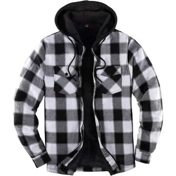ZENTHACE Sherpa Lined Hooded Plaid Shirt Jacket