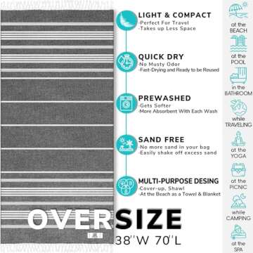 EPHESUS TOWELS Turkish Beach Towel - Quick Dry & Versatile