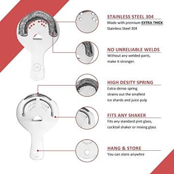 derrison Hawthorne Strainer, Stainless Steel Cocktail Strainer with High Density Spring for Professional Bartenders and Mixologists, Mirror Polished, One Strainer