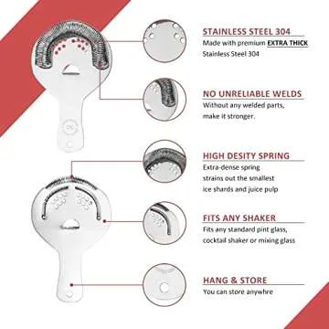 derrison Hawthorne Strainer, Stainless Steel Cocktail Strainer with High Density Spring for Professional Bartenders and Mixologists, Mirror Polished, One Strainer