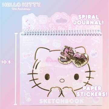 Hello Kitty 50th Anniversary Sketchbook by STMT, Includes Kawaii Hello Kitty Notebook With 20 Coloring Pages & Prompts, 100 Hello Kitty Stickers, Cute School Supplies, Sanrio Stationery
