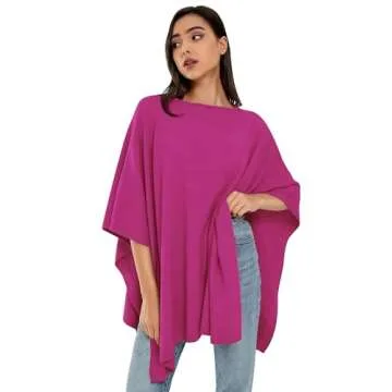 PULI Womens Pullover Poncho Sweater Cashmere Feel Shawl Wraps Loose Fitting Baggy Tops for Fall Winter Hotpink