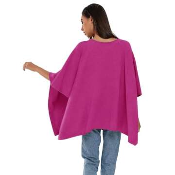 PULI Womens Pullover Poncho Sweater Cashmere Feel Shawl Wraps Loose Fitting Baggy Tops for Fall Winter Hotpink