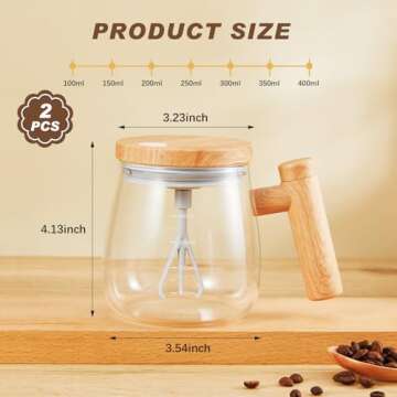 Maxcheck 2 Pcs Self Mixing Glass Coffee Mug with Lid Handle Automatic Electric Cup Rotating Blender ...