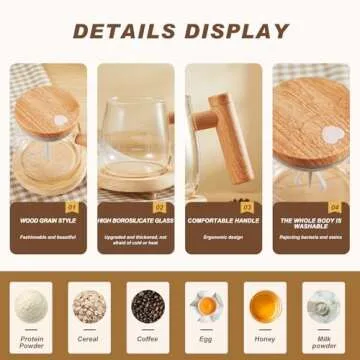 Maxcheck 2 Pcs Self Mixing Glass Coffee Mug with Lid Handle Automatic Electric Cup Rotating Blender Mug for Stir Mixed Drink Milk Protein Office Home, Battery Operated, 400ml (Clear)