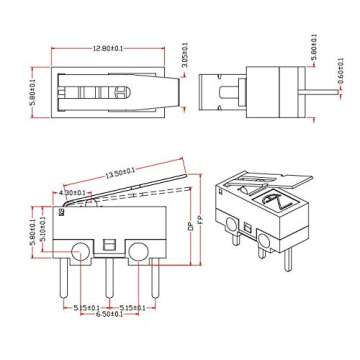 Cylewet 25Pcs AC 1A 125V 3Pin SPDT Limit Micro Switch Long Hinge Lever for Arduino (Pack of 25) CYT1073