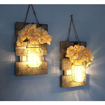 Besuerte Farmhouse Sconces Wall Decor Set Of 2, Dining Room Art Wall Decor, Home Decor,living Room, Bathroom, Hanging Vintage Wall Sconce 6-hour Timer(set Of 2) Gray