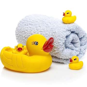 Rubber Duck Family Bathtub Toy, Bath Duck Toys 4 Pcs Rubber Duck Family Squeak Ducks Baby Shower Toy...