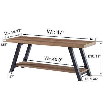 LVB Industrial Entryway Bench for Living Room and Dining Room - Rustic Oak, 47 Inch Long