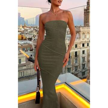 PRETTYGARDEN Women's Ribbed Maxi Bodycon Dress Summer Strapless Tube Y2K Party Club Long Dresses (Ar...