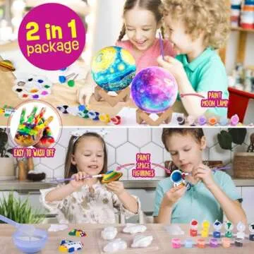 Paint Your Own Moon Lamp Kit, DIY 3D Space Moon Night Light, Art Supplies Arts & Crafts Kit, Arts and Crafts for Kids Ages 8-12, Toys Girls Boy Birthday Gift Ages3 4 5 6 7 8 9 10 11 12+
