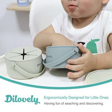 Dilovely Snack Cups for Toddlers, Silicone Snacks Containers, Baby Food Catcher Spill Proof, Kid Snacks Holder with DustProof Lid, 2 Pack Dishwasher Safe and BPA Free 9 Oz