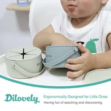 Dilovely Snack Cups for Toddlers, Silicone Snacks Containers, Baby Food Catcher Spill Proof, Kid Snacks Holder with DustProof Lid, 2 Pack Dishwasher Safe and BPA Free 9 Oz
