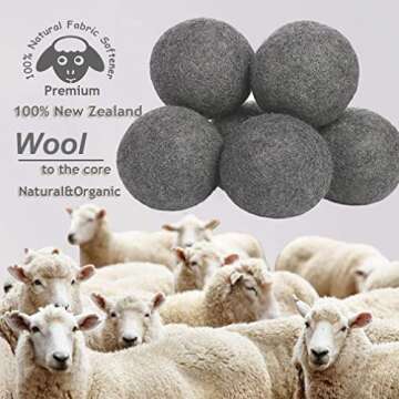 Budieggs Wool Dryer Balls Dark Grey XL 6-Pack, 100% New Zealand Organic Fabric Softener for 1000+ Loads, Baby Safe & Hypoallergenic, Reduce Wrinkles & Shorten Drying Time Naturally (6pcs Grey-XL)