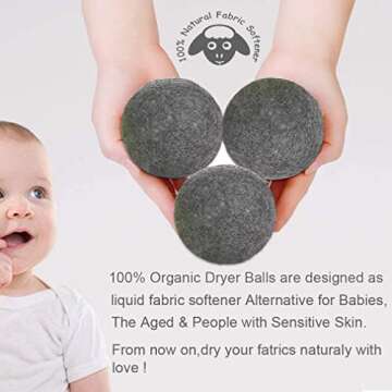 Budieggs Wool Dryer Balls Dark Grey XL 6-Pack, 100% New Zealand Organic Fabric Softener for 1000+ Loads, Baby Safe & Hypoallergenic, Reduce Wrinkles & Shorten Drying Time Naturally (6pcs Grey-XL)