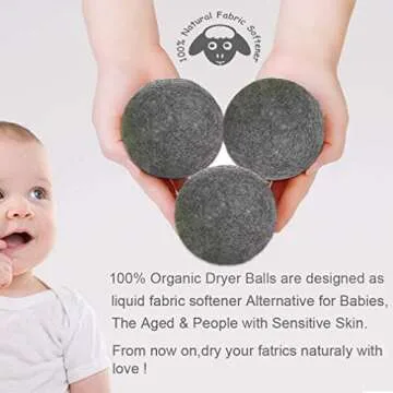 Budieggs Wool Dryer Balls Dark Grey XL 6-Pack, 100% New Zealand Organic Fabric Softener for 1000+ Loads, Baby Safe & Hypoallergenic, Reduce Wrinkles & Shorten Drying Time Naturally (6pcs Grey-XL)