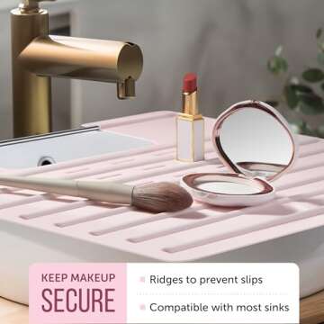 Bathroom Sink Cover for Counter Space, Heat Resistant Silicone Mat & Makeup Mat for Your Beauty Routine, Small Bathroom Space Saver Sink Cover for Makeup (Rose Pink)