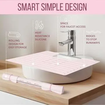 Bathroom Sink Cover for Counter Space, Heat Resistant Silicone Mat & Makeup Mat for Your Beauty Routine, Small Bathroom Space Saver Sink Cover for Makeup (Rose Pink)