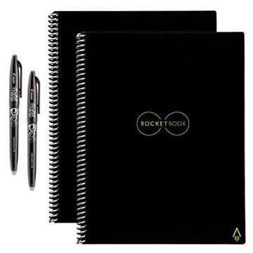 Rocketbook Holiday Bundle - 2 Smart Reusable Notebook Set with 1 Lined & 1 Dot Grid Notebook, 2 Pilot Frixion Pens & 2 Microfiber Cloths - Infinity Black Cover, Letter Size (8.5" x 11") (EVR-L-K-BND)