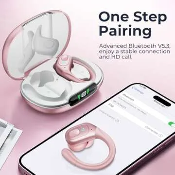 occiam Wireless Earbuds Bluetooth Headphones 90H Playback Sport Ear Buds with Earhook LED Display Charging Case in Ear Sweatproof Running Earphones for Workout iOS Android Cellphone,Rose Gold