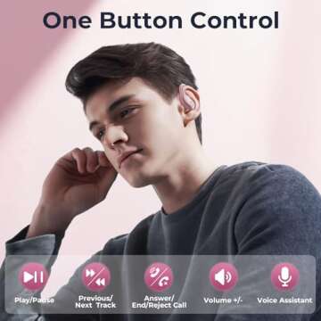 occiam Wireless Earbuds Bluetooth Headphones 90H Playback Sport Ear Buds with Earhook LED Display Charging Case in Ear Sweatproof Running Earphones for Workout iOS Android Cellphone,Rose Gold