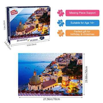 Jigsaw Puzzle 1000 Piece - Dreamy Positano - Signature Collection Twilight Sea Sight Large Puzzle Ga...