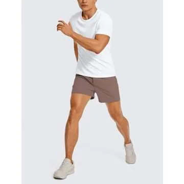 CRZ YOGA Men's Linerless Workout Shorts - 5'' Lightweight Quick Dry for Running Sports Athletic Gym with Pockets Brown Rock Small