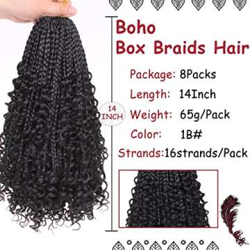 Beverlee 14 Inch Boho Box Braids - 8 Packs of Soft Synthetic Crochet Hair with Curly Ends