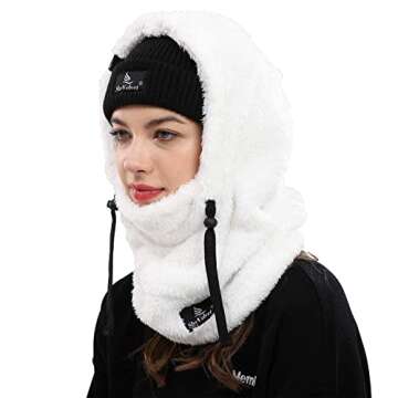 Shy Velvet Balaclava Wind-Resistant Winter Face Mask,Fleece Ski Mask for Men and Women,Warm Face Cover Hat Cap Scarf Sherpa Hood Ski Mask White