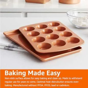 Amazon Basics Ceramic Nonstick Baking Sheets and Pans Bakeware Set, 5-Piece Set- Copper Color