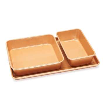 Amazon Basics Ceramic Nonstick Baking Sheets and Pans Bakeware Set, 5-Piece Set- Copper Color