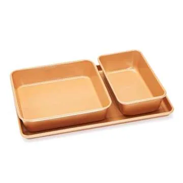 Amazon Basics Ceramic Nonstick Baking Sheets and Pans Bakeware Set, 5-Piece Set- Copper Color