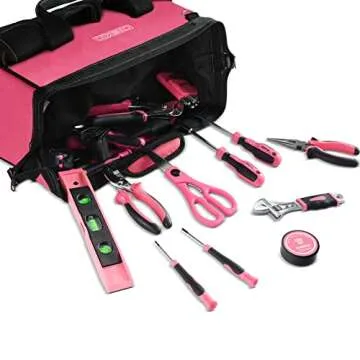 DEKOPRO Pink Tool Set, 180-Piece Pink Tool Kit for women, Home Repairing Tool Kit with Wide Mouth Open Storage Tool Bag, Household Hand Tool Set for DIY, Best Gifts and Basic Home Maintenance