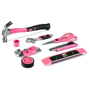 DEKOPRO Pink Tool Set, 180-Piece Pink Tool Kit for women, Home Repairing Tool Kit with Wide Mouth Open Storage Tool Bag, Household Hand Tool Set for DIY, Best Gifts and Basic Home Maintenance