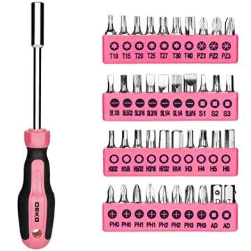 DEKOPRO Pink Tool Set, 180-Piece Pink Tool Kit for women, Home Repairing Tool Kit with Wide Mouth Open Storage Tool Bag, Household Hand Tool Set for DIY, Best Gifts and Basic Home Maintenance