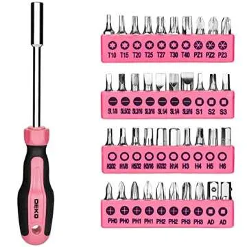 DEKOPRO Pink Tool Set, 180-Piece Pink Tool Kit for women, Home Repairing Tool Kit with Wide Mouth Open Storage Tool Bag, Household Hand Tool Set for DIY, Best Gifts and Basic Home Maintenance