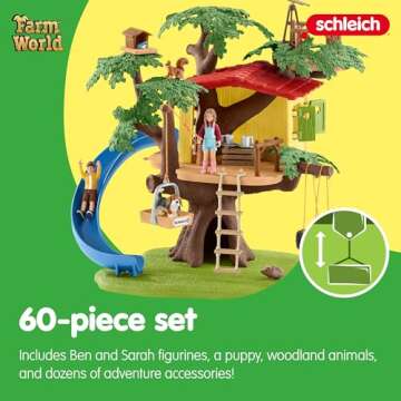 Schleich Farm World — Adventure Tree House Playset, 60-Piece Detailed Tree House Play Set with Tire Swing, 2 Child Figurines and Animal Figurines, Farmer Toys for Kids Ages 3+