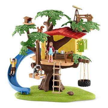Schleich Farm World — Adventure Tree House Playset, 60-Piece Detailed Tree House Play Set with Tire Swing, 2 Child Figurines and Animal Figurines, Farmer Toys for Kids Ages 3+