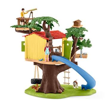 Schleich Farm World — Adventure Tree House Playset, 60-Piece Detailed Tree House Play Set with Tire Swing, 2 Child Figurines and Animal Figurines, Farmer Toys for Kids Ages 3+