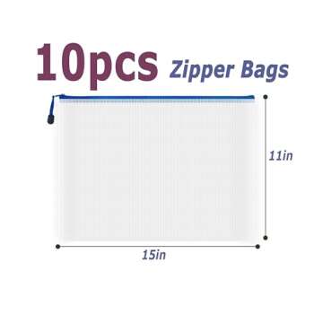 AUSTARK 10 Pcs Zipper File Bags, Waterproof Plastic Mesh Pouch for Office School, Board Game Storage...
