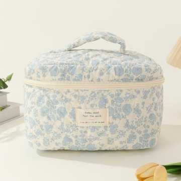Juoxeepy Floral Quilted Makeup Bag for Everyday Use