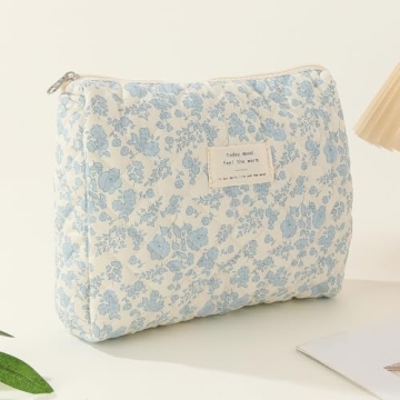 Juoxeepy Floral Quilted Makeup Bag for Everyday Use