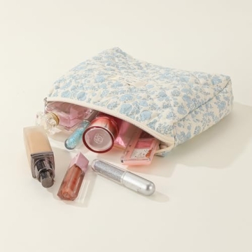 Juoxeepy Floral Quilted Makeup Bag for Everyday Use