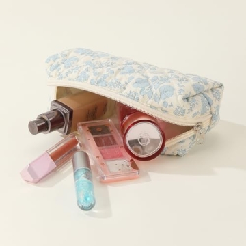 Juoxeepy Floral Quilted Makeup Bag for Everyday Use
