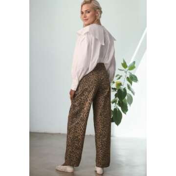 Kedera Leopard Print Barrel Denim Jeans for Women Wide Leg Mid Rise Barrel Denim Tapered Ankle Pants...