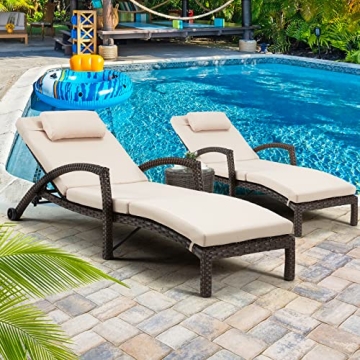 HOMREST Chaise Lounge Chairs Set of 2 for Outside, Adjustable 5 Position Outdoor PE Rattan Wicker Pa...