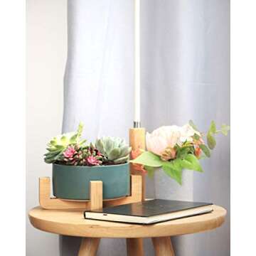 Stylish SAROSORA Ceramic Succulent Planter with Bamboo Tray