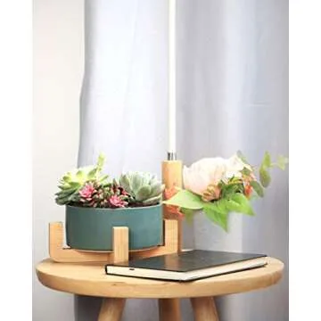 Stylish SAROSORA Ceramic Succulent Planter with Bamboo Tray