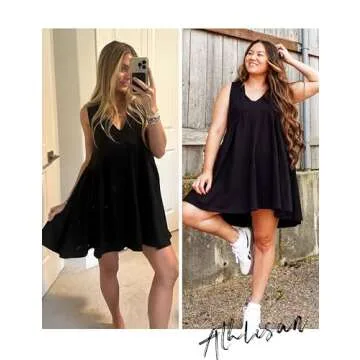 Athlisan Womens Summer Sleeveless Mini Dress Casual Loose V Neck Sundress with Pockets(Black-XS)