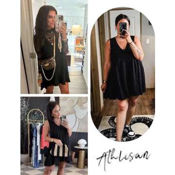 Athlisan Womens Summer Sleeveless Mini Dress Casual Loose V Neck Sundress with Pockets(Black-XS)